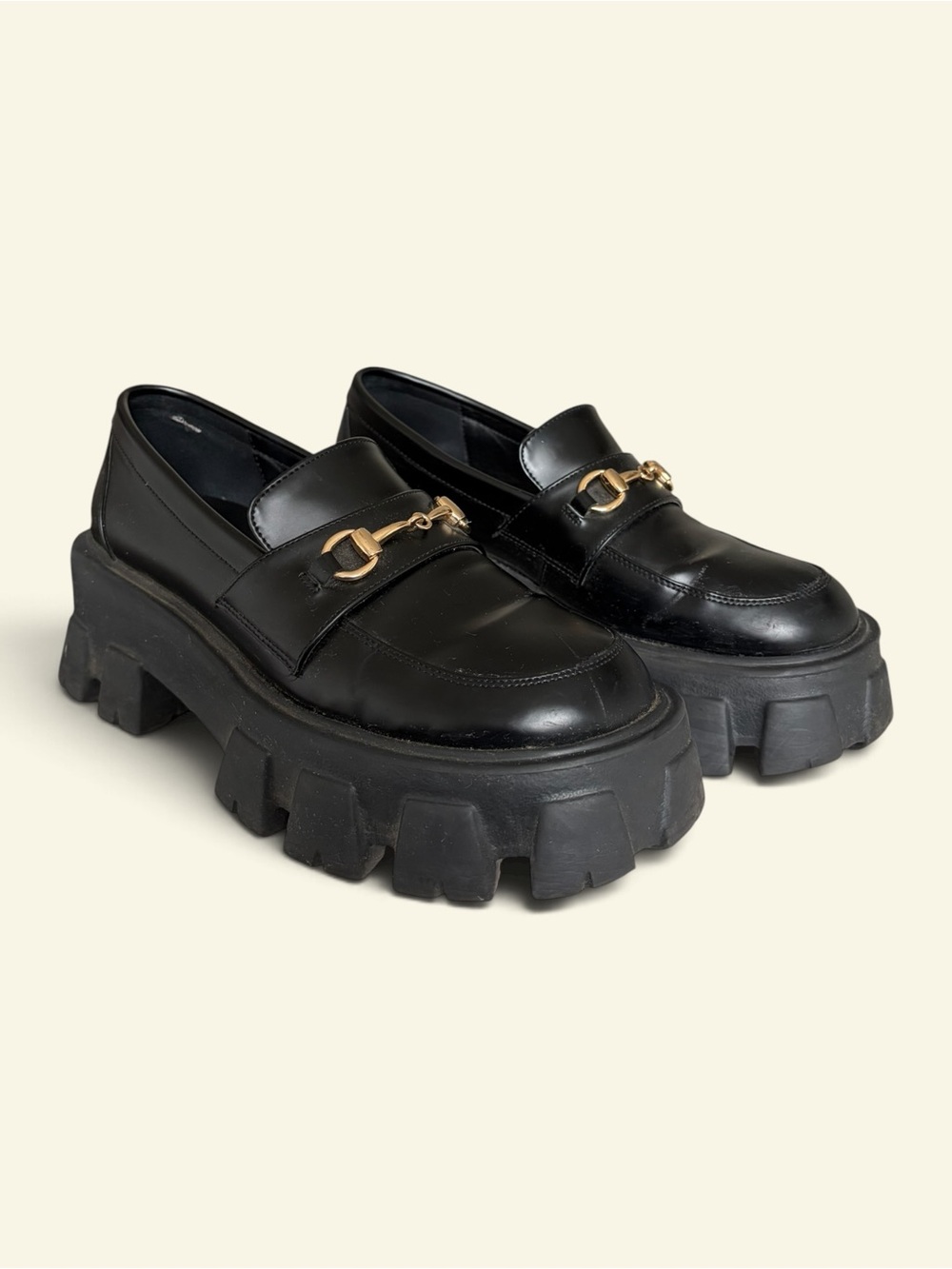 Princess Polly Penny Lane Loafers Black Chunky Platform Lug Sole Shoes Size 8